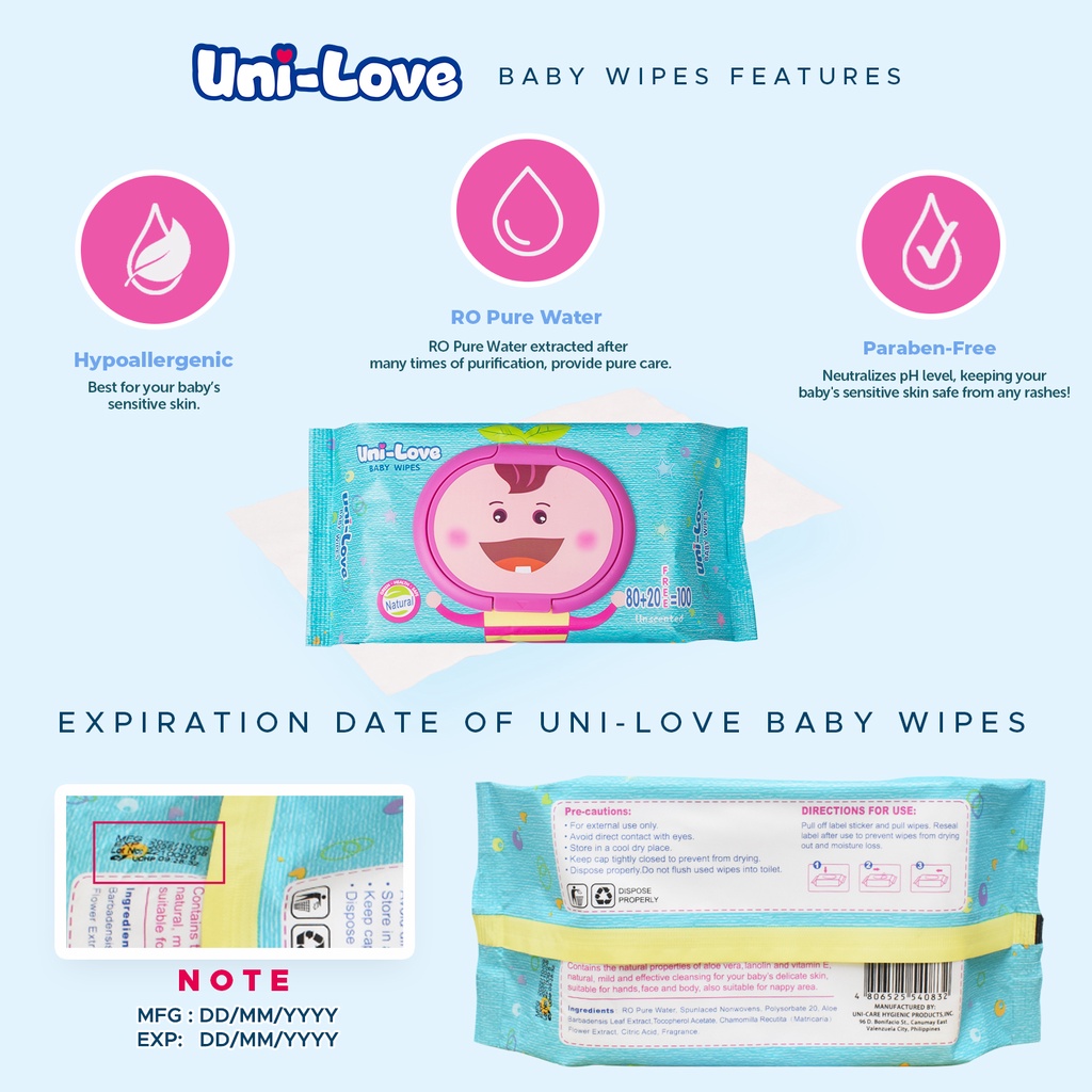 UniLove Unscented Baby Wipes 100's Pack of 6 - Hypoallergenic | 99% Water — view 5
