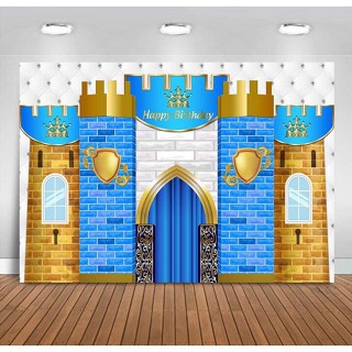 Royal Prince Birthday Backdrop Castle Brick Wall Happy Birthday Party Decorations Banner Boy's Birth #1