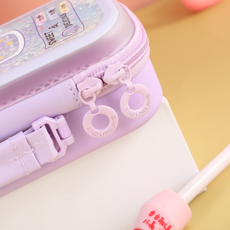 Life Office Supplies New Stylish and Versatile Double Layer Pencil Case Creative Portable Quicksand Zipper Stationery Box Storage Box for Students