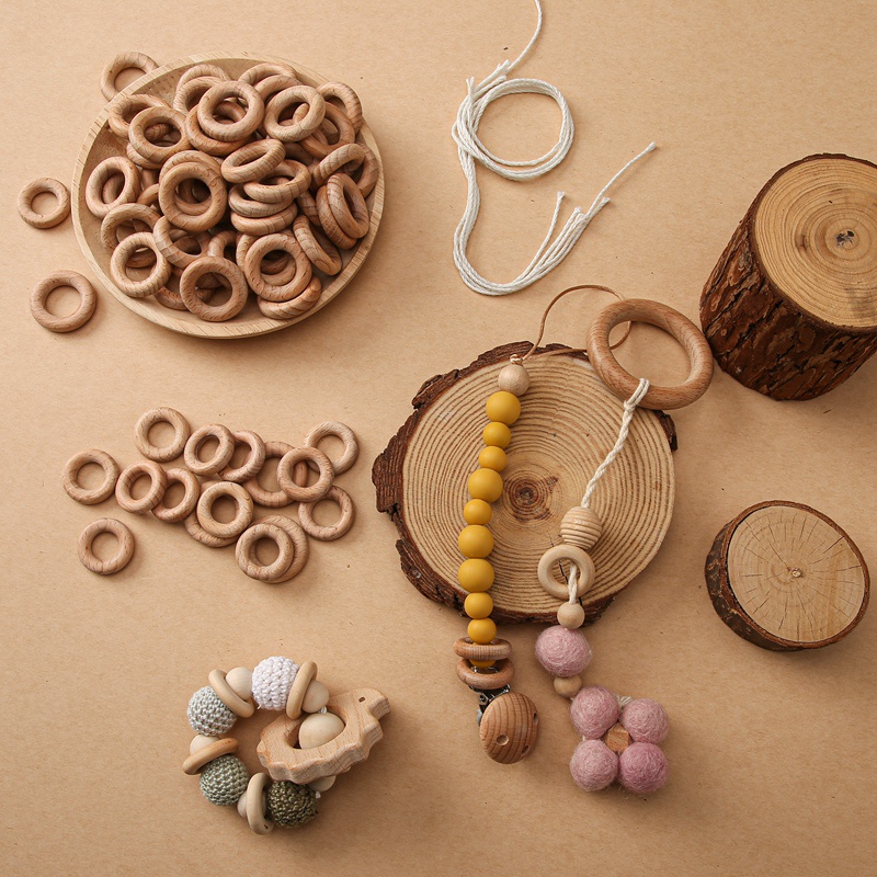 ◕Mamihome 50pc Customize Logo Wooden Ring Baby Teether Bpa Free Beech Ring Teething Toys Diy Nursing
