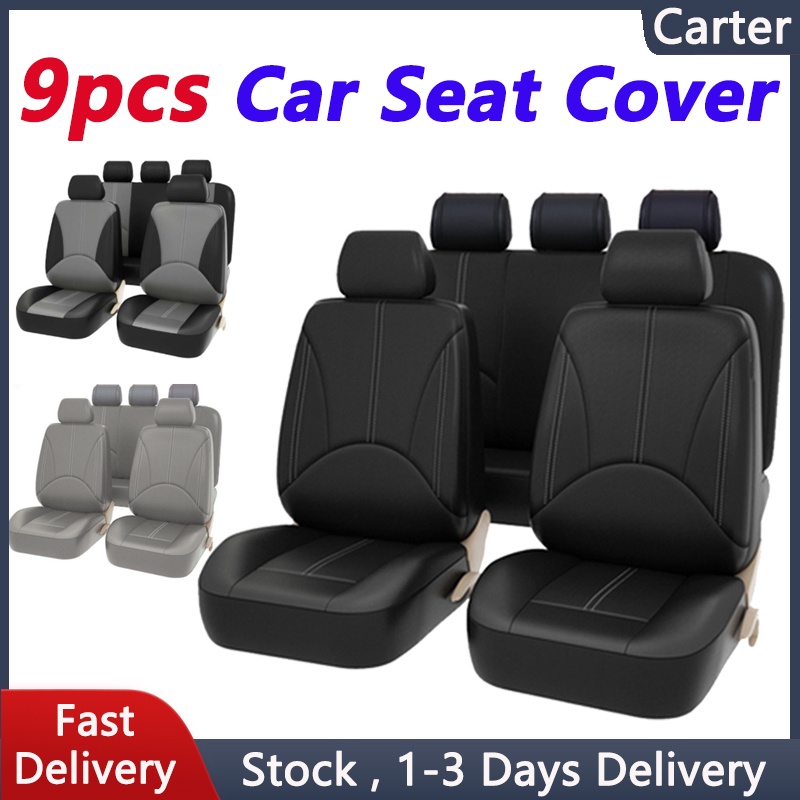 9PCS Universal PU Leather Car Seat Cover Waterproof Car Front Seat Back