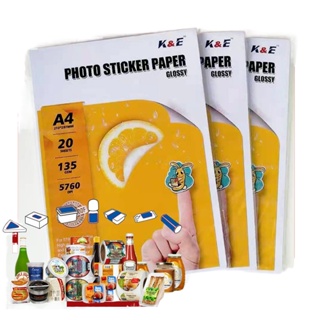 ۞(WATERPROOF)K&E Glossy Photo Sticker Paper 90/135/150GSM A4 Size (20 Sheets)