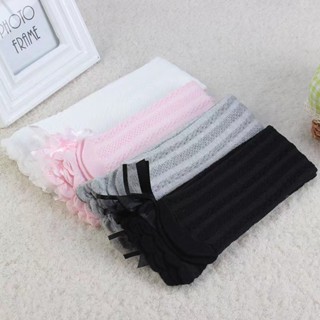1pair Knee High Socks Girls Long Tube School Socks Bowknot White Socks #7