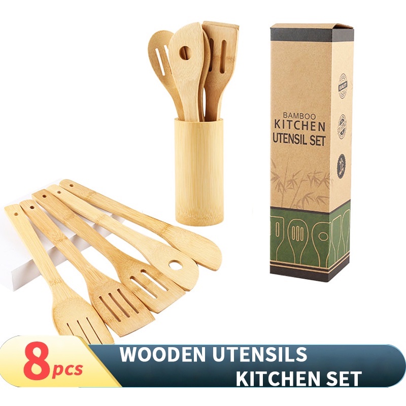 7 in 1 Eco FriendlyBamboo Kitchen Utensil Set Tool Kitchenware (Bamboo