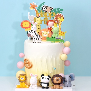 3D Soft Clay Animal Cake Topper Jungle Safari for Birthday Party Cake Decoration Wild One Lion Tiger
