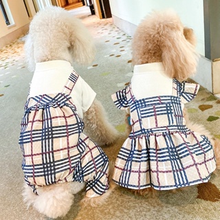 Pet Checkered Plaid Dress for Dog Female Male Couple Clothes Puppy Cat Outdoor Use Birhtday Wedding Party Clothes