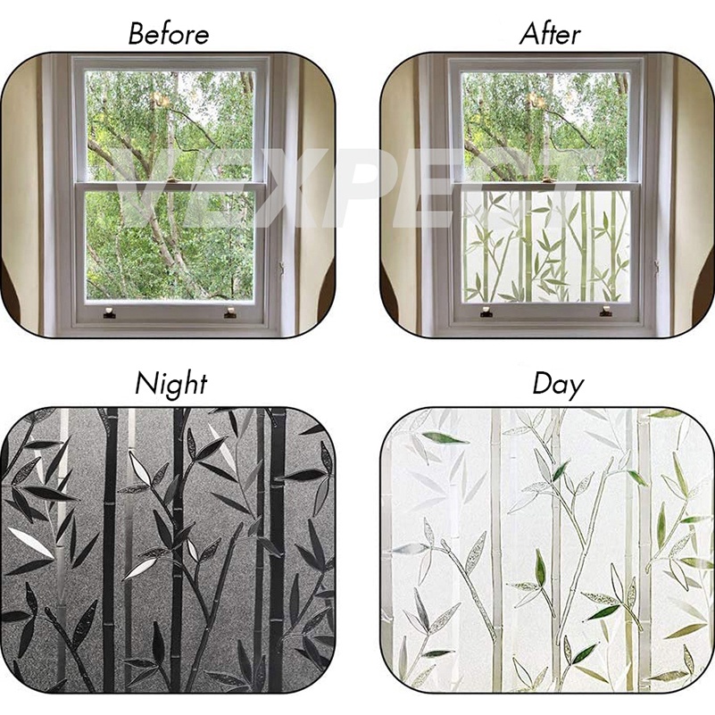Privacy Window Sticker Film, Non-adhesive Frosted Window Film, Static Cling Glass Window Sticker, No Glue Opaque Glass Film Anti-UV White Leaf Decoration for Home Bedroom Kitchen