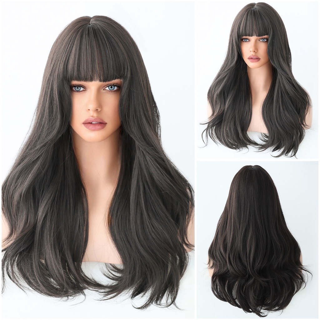 26inch Wig Female Long Hair Black Tea Color 65cm Fluffy Natural Long