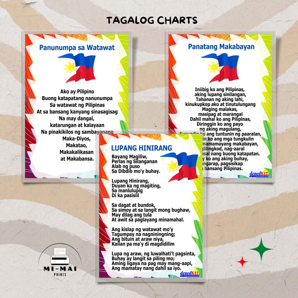 (TAGALOG CHARTS) LAMINATED A4 CHART / MIMAI PRINT Shopee Philippines