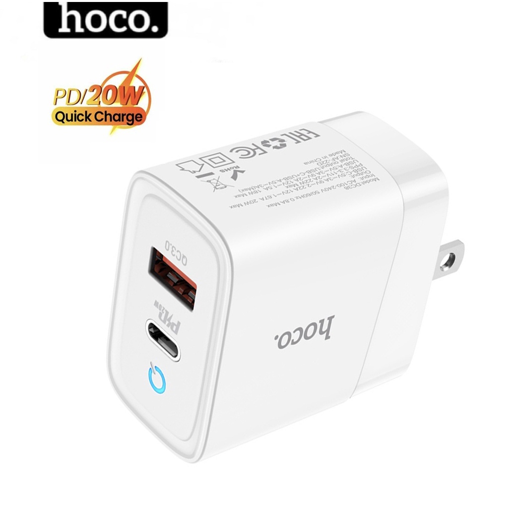 Pd20w Hoco Dc38 Fast Charger 1 Usb And Type-c Port Led Flat Fold 