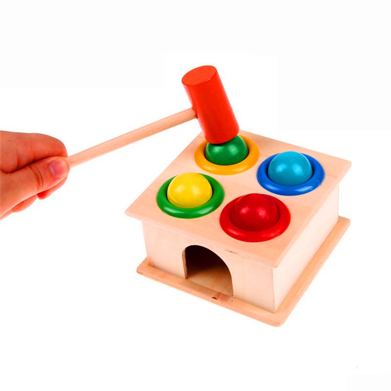 ▤1Set Wooden Hammering Ball Hammer Box Children Fun Playing Hamster Game Toy Early Learning Educati