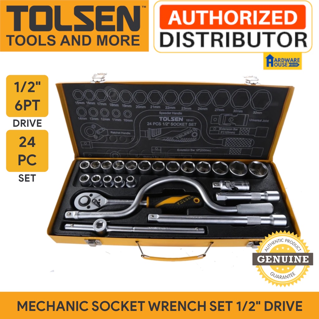 ORIGINAL TOLSEN Socket Wrench Set 1/2" Drive 24PC Car Repair Tools