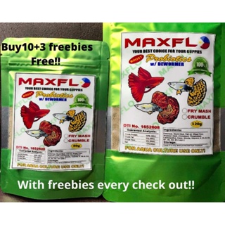 ㍿∏Maxflo Guppy probiotic fish foods 60grams with special freebies crumble and fry mashed