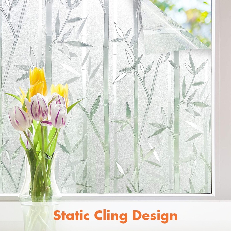 Privacy Window Sticker Film, Non-adhesive Frosted Window Film, Static Cling Glass Window Sticker, No Glue Opaque Glass Film Anti-UV White Leaf Decoration for Home Bedroom Kitchen