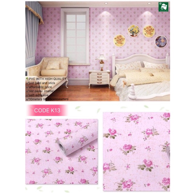 ◐Csdk.ph wallpaper pink backround miniflower design diy home and living decoration pvc waterproof K1