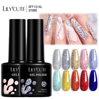 Lilycute 7Ml Nail Gel Polish Color Glitter Sequins Matte Effect Long Lasting Base Top Coat