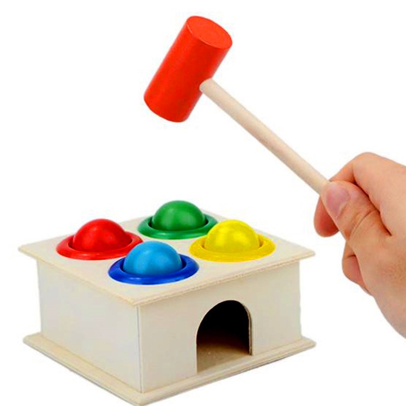 ▤1Set Wooden Hammering Ball Hammer Box Children Fun Playing Hamster Game Toy Early Learning Educati