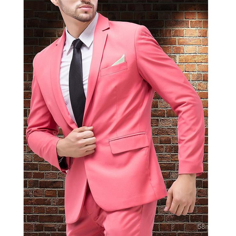 Wedding Men‘S Suit Slim Fit Pink Blazer Sets 2 Piece One Buttonlatest Coat Pant Design Groom
