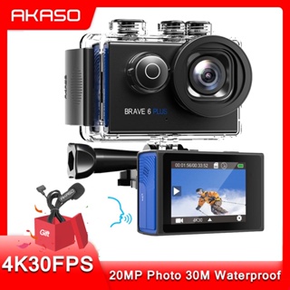 AKASO Brave 6 Plus  Action Camera Native 4K30Fps 20Mp Wifi With Touch Screen Eis 8X Zoom Voice Remote Control