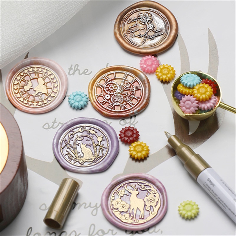 ▦100pcs Sunflower Pearl Sealing Wax Glitter Wax Beads Scapbooking Sealing Stamp Wedding Invitation H