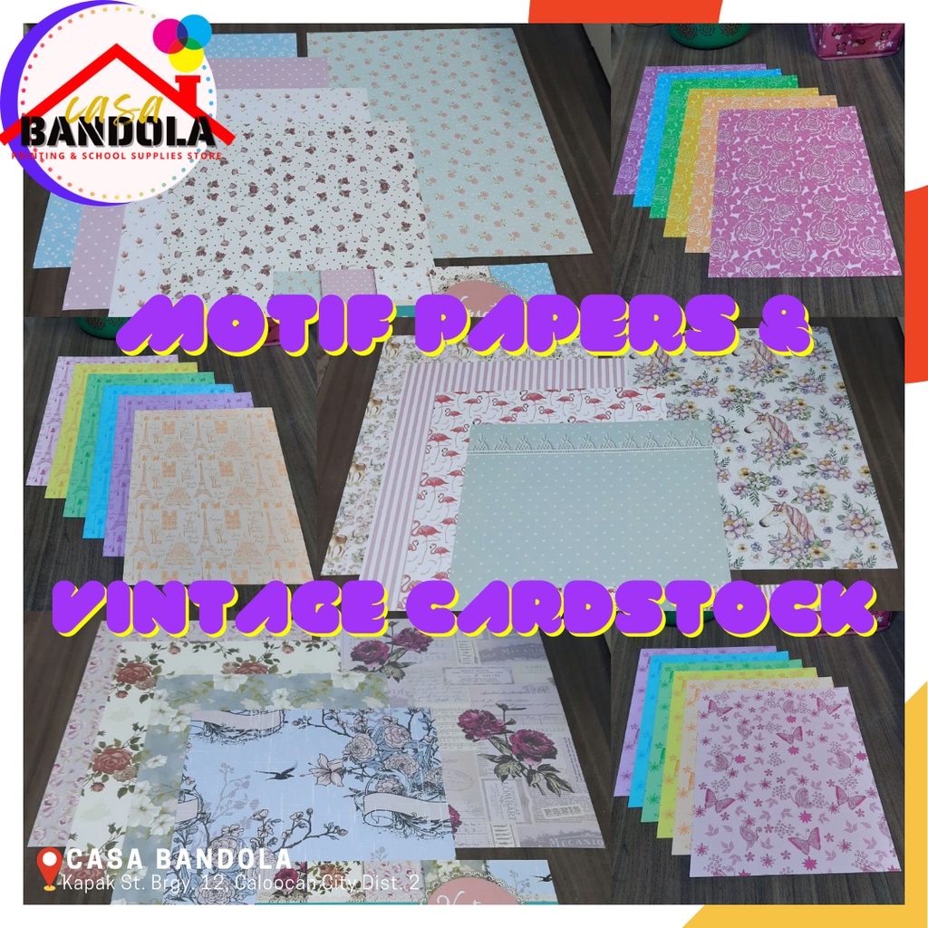 (5 sheets) FOCUS MOTIF PAPER 80gsm 8.5x11inches VINTAGE RETRO CARDSTOCK