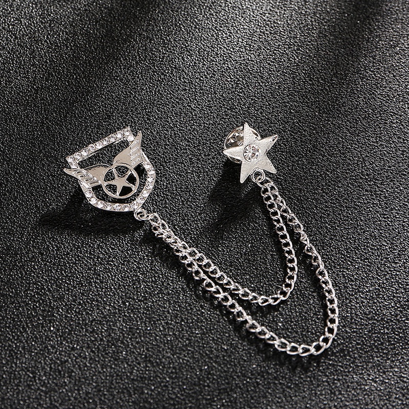 【NF】Men's Brooch Temperament Diamond Five Pointed Star Brooch Men's Tassel Chain Suit Brooch Fashion Pin Badge