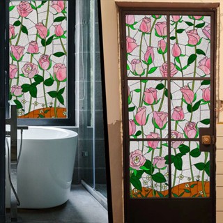 Rose Stained Glass Sticker Transparent Opaque Bathroom Toilet Anti-Glare Anti-Peeping Vintage Cellophane Film #3