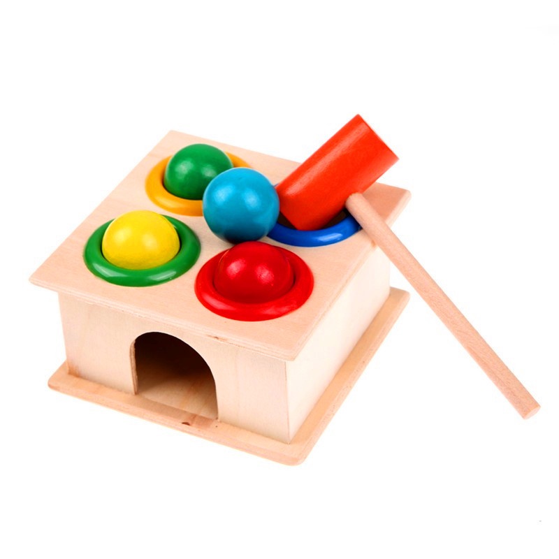 1Set Wooden Hammering Ball Hammer Box Children Fun Playing Hamster Game Toy Early Learning Educatio