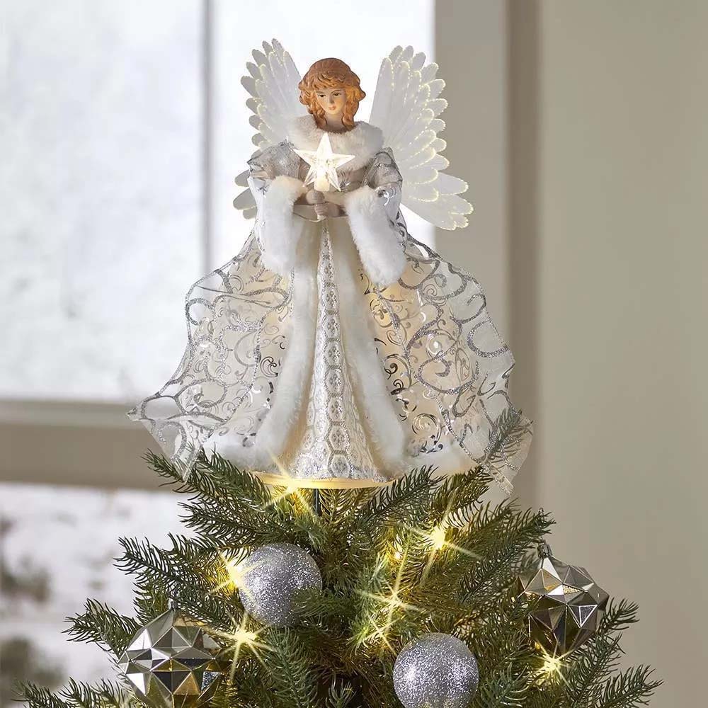 Christmas Tree Topper Lighted Angel Tree Toppers with LED Lights, Tree