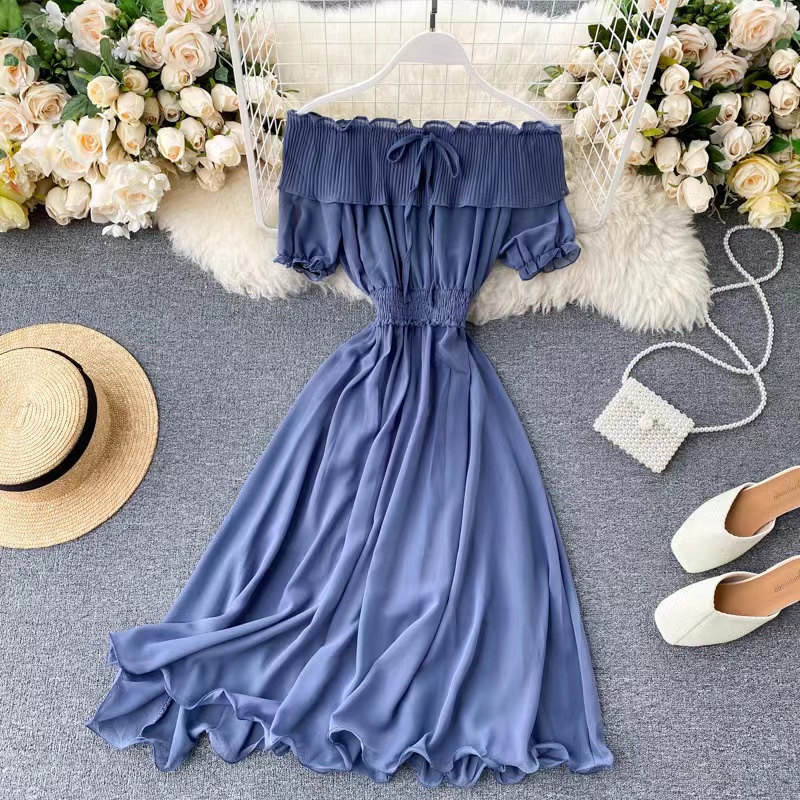 off shoulder dress shopee MARSHA OFF SHOULDER PUFFS A-LINE DRESS YELLOW  The WonderLand Fashion