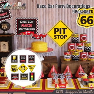 9Pcs Race Car Party Decorations Supplies Set Happy Birthday Banner Checker Flag #5