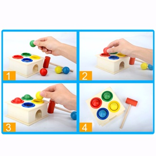 1Set Wooden Hammering Ball Hammer Box Children Fun Playing Hamster Game Toy Early Learning Educatio #5