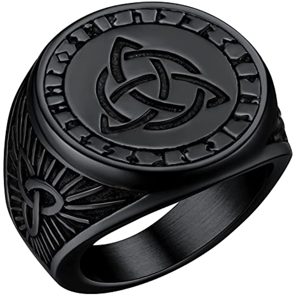 FaithHeart Norse Viking Rings Stainless Steel Vintage Celtic Knot Rune
