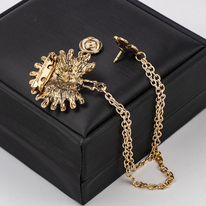 【NF】Korean Vintage Suit Brooch Sweater Animal Peacock Tassel Pin Style Double Layer Chain Color Diamond Brooch