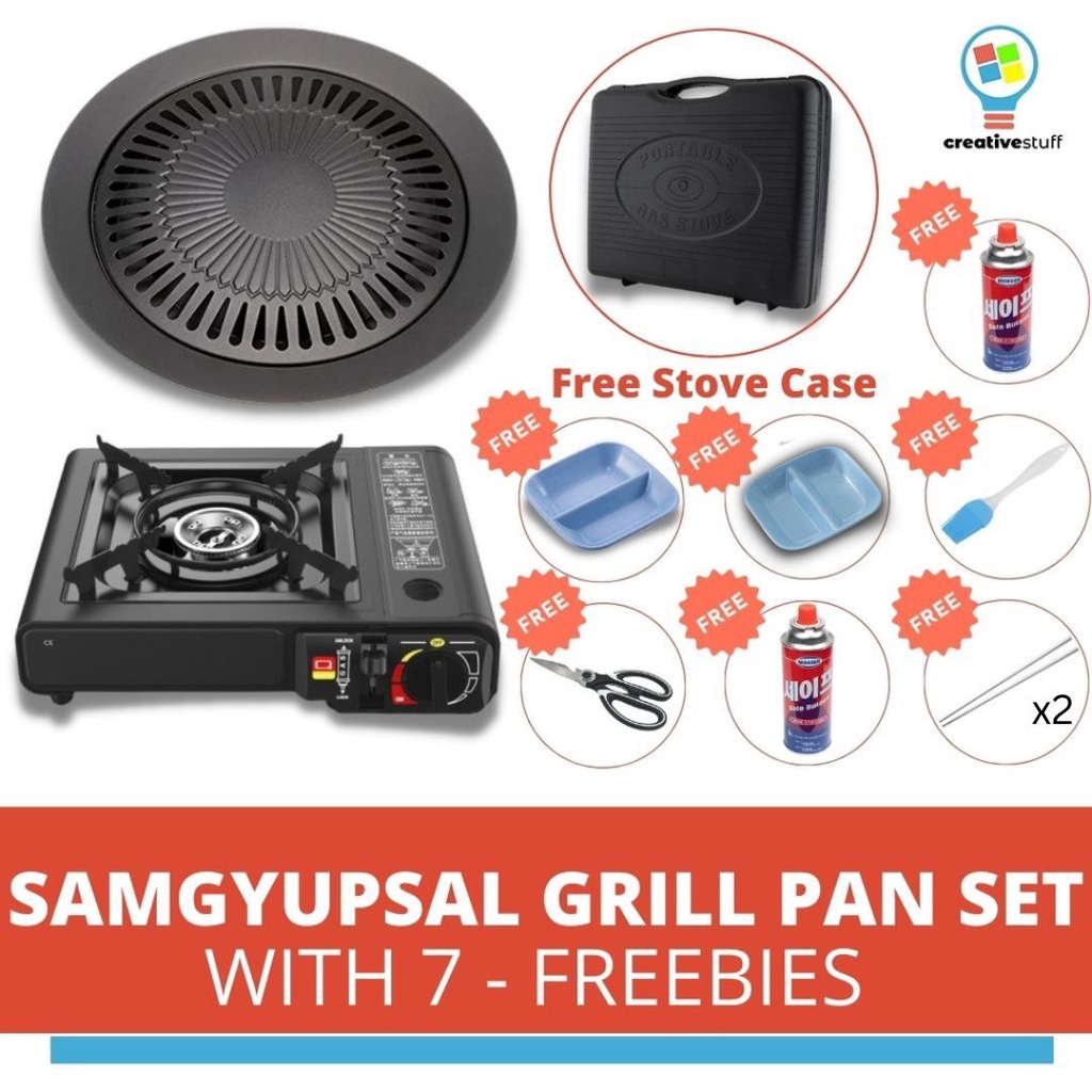 Samgyupsal Grill Pan Set Non Stick / Single Stove Korean Smokeless BBQ