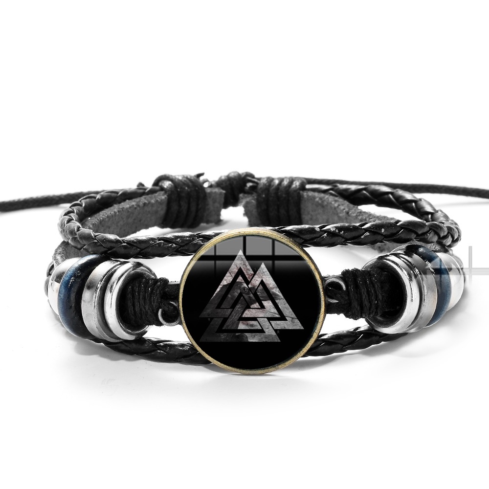 SIAN Hot Slavic Norway Viking Valknut Amulet Leather Bracelet Warrior Symbol Charm Multilayer Braid