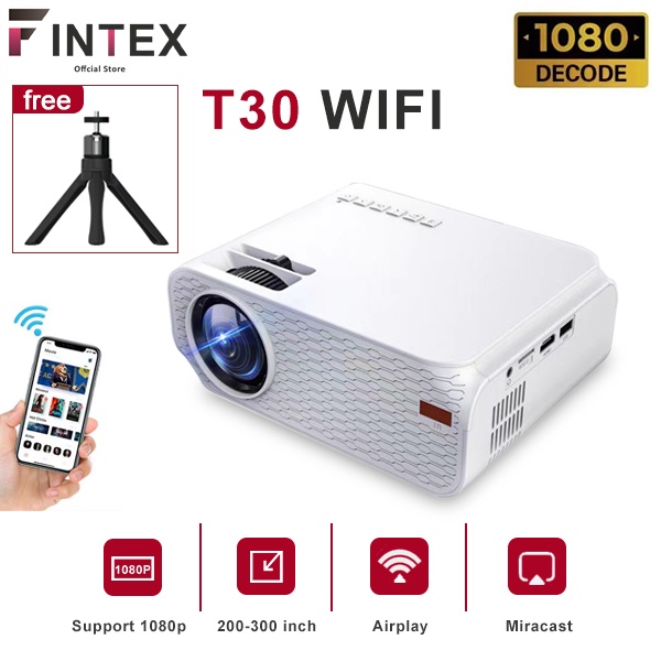 Fintex T30 Projector LCD 6000 lumens 4K HD 300 Inch ,Morriring Screen WIFI 1080HDP WithHome