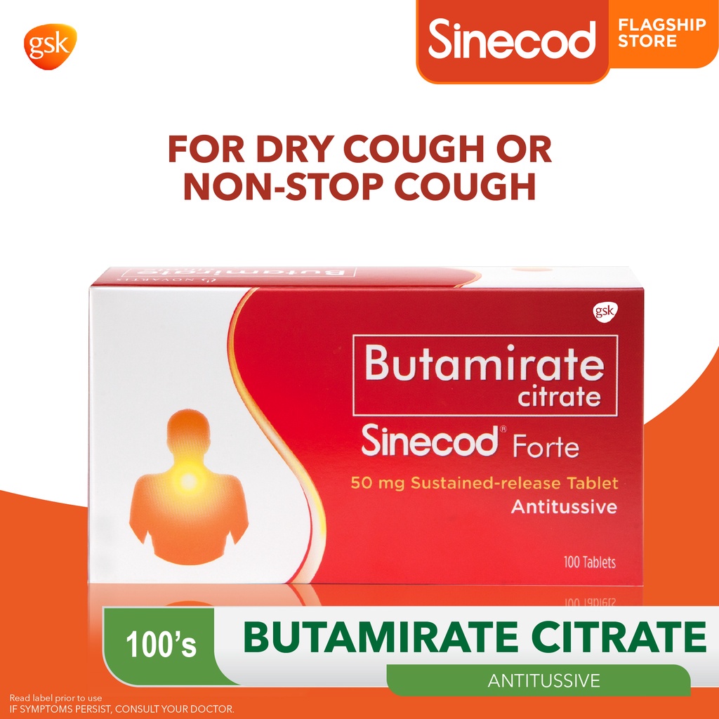 Sinecod Butamirate Citrate for Dry Cough or NonStop Cough 100 tablets