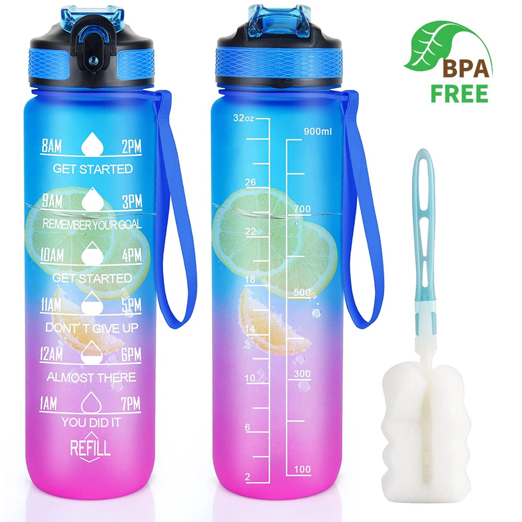 1000ML Motivational Sports Water Bottle Tumbler Leakproof Tritan ...