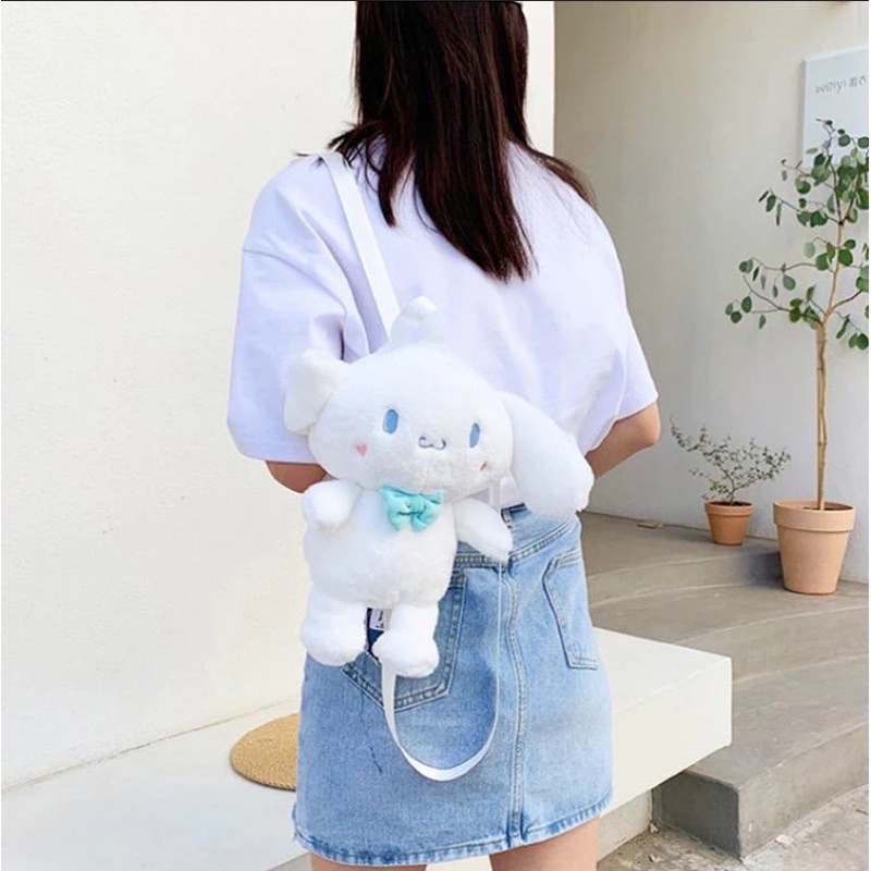 Kawaii My Melody Cinnamoroll Sanrio Fur Backpack Cute Cartoon Plush Anime Backpack Soft Toys For Girls