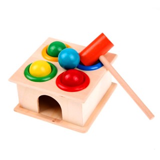 ▤1Set Wooden Hammering Ball Hammer Box Children Fun Playing Hamster Game Toy Early Learning Educati #4