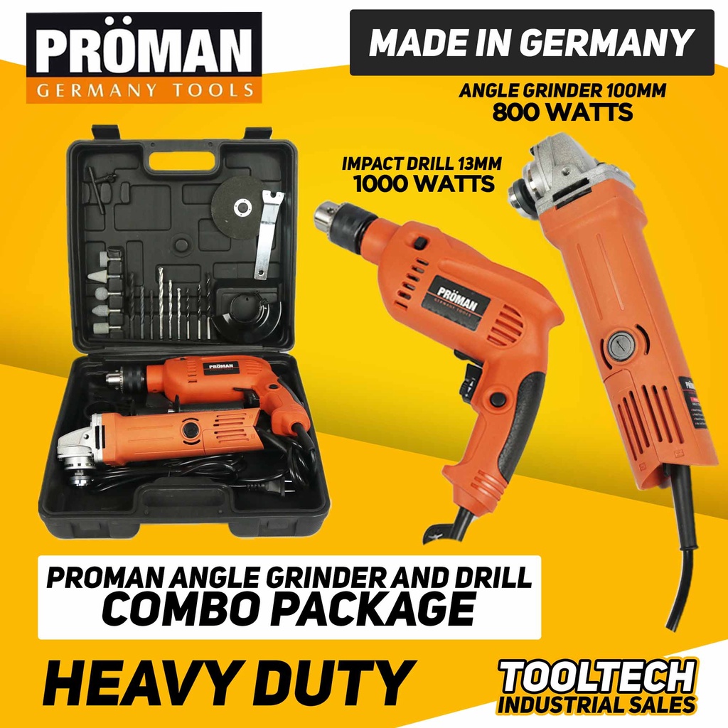 PROMAN ANGLE GRINDER & IMPACT DRILL COMBO PACKAGE PTAG&PR3500 *TBROZ