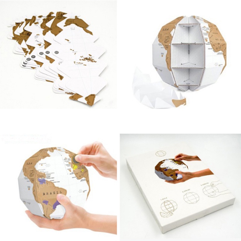3D Scratch Off Map Globe 3D Assembly World Map Paper Stereo DIY Creative Gift Paper Puzzle Travel Ma