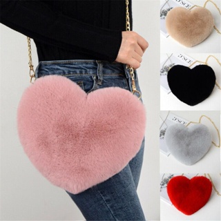 SIMPLYID Women Messenger Bag Cute Heart Shaped Shoulder Bag Fluffy Chain Soft Faux Fur Fashion Crossbody Handbag/Multicolor
