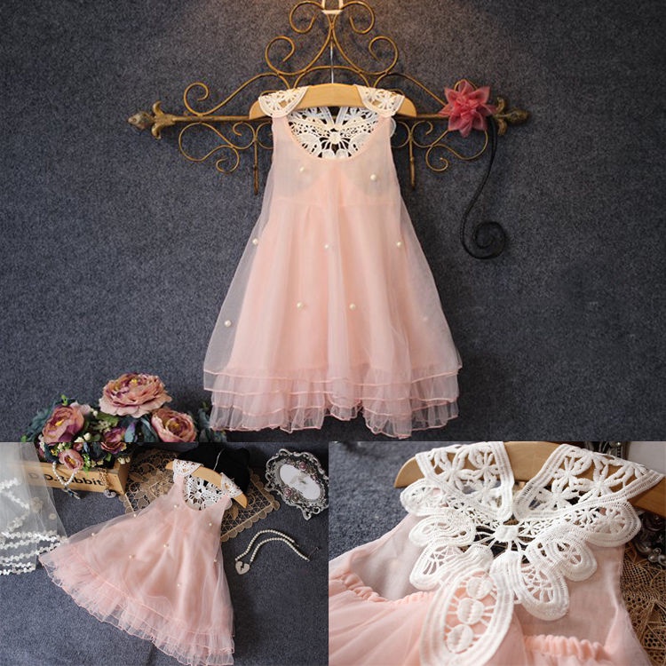 ▩2016 Girls Dress Baby Girls Summer Princess Party Dress Pearl Lace Flower Casual Dress Sundress 2