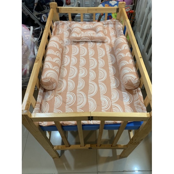 Crib with Uratex foam and 3 pillows ( adjustable crib 100 cotton