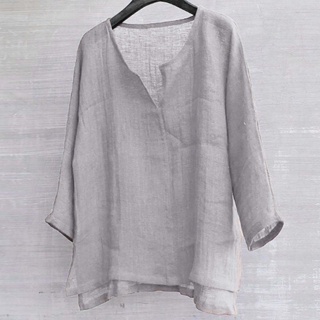 Yar_Long Sleeve Beach Shirt Chinese Style Thin Solid Color V Neck Loose Men Shirt Streetwear #3