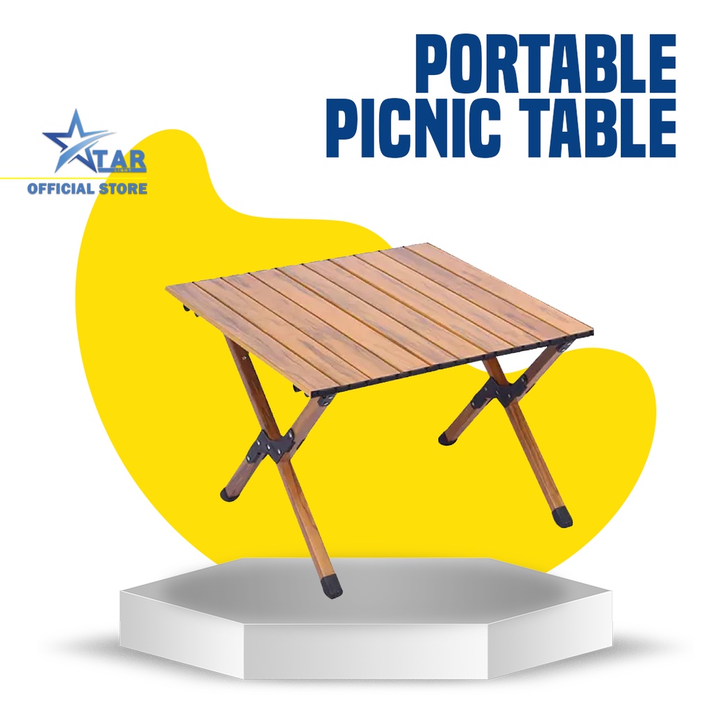 Picnic Table Portable Folding Beach Table with Bag Carrier Solid Wood