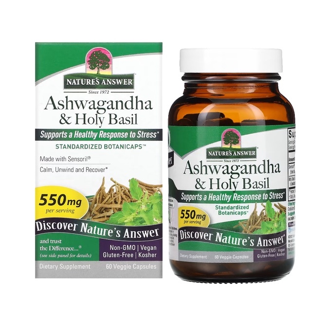 Nature's Answer Ashwagandha & Holy Basil 550 mg 60 Veggie Capsules