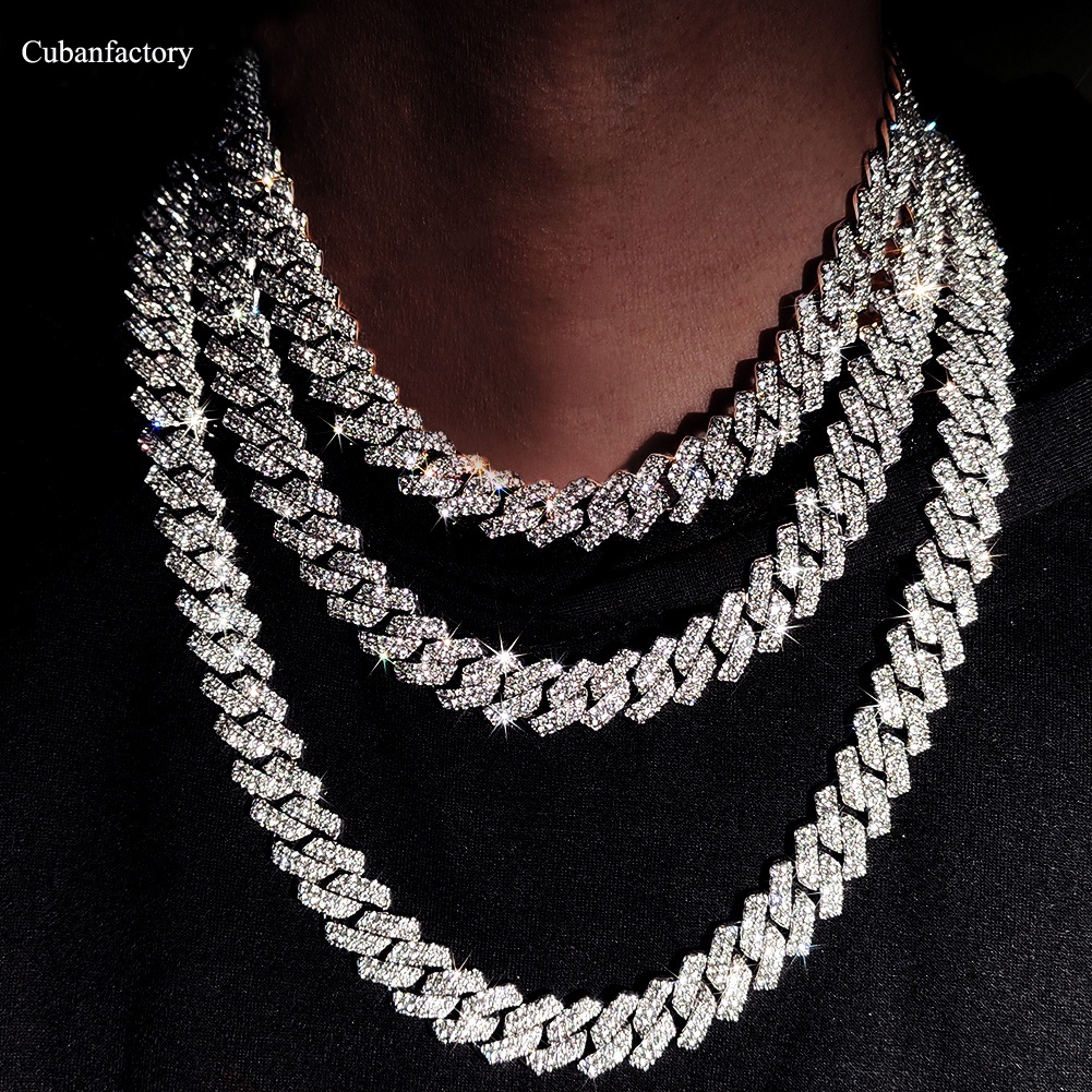 Hip Hop 13MM Prong Cuban Link Chain Necklace & Bracelet Iced Out Bling ...